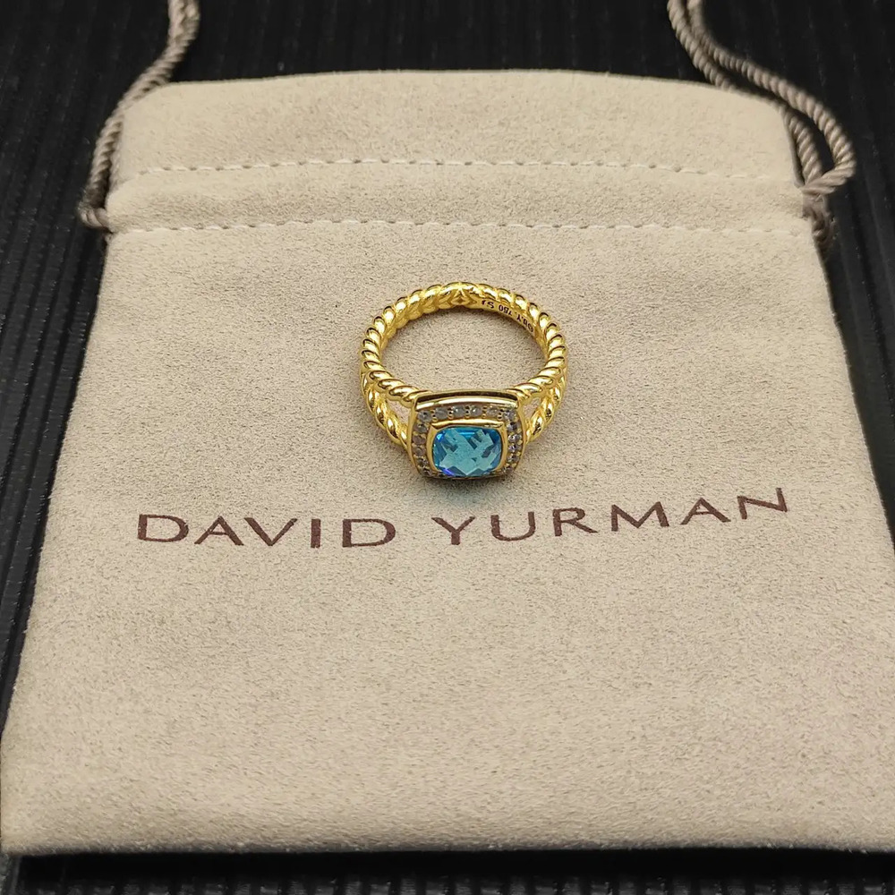 David Yurman Blue Diamond Gold Square Diamond Ring
